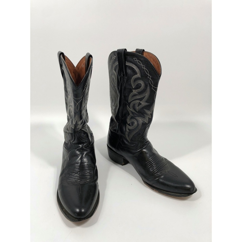 Dan Post Leather Cowboy Boots Men 12 Black Western Pointed Toe Rodeo Outdoor